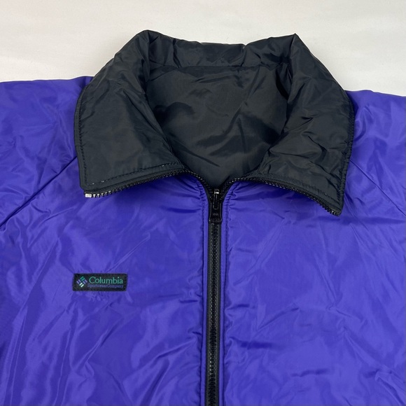 Vtg Columbia Mens Reversible Puffer Jacket Sz Large 90s Black/Purple Insulated - Picture 7 of 10